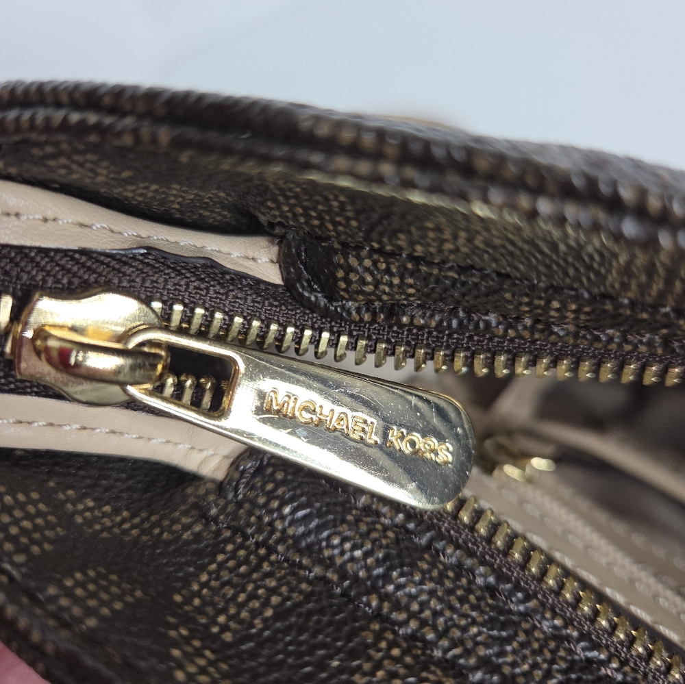MICHAEL Michael Kors Jet Setter Large Brown Logo Crossbody Bag - Picture 14 of 16